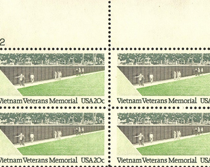 Viet Nam Veterans Memorial Plate Block of Four 20-Cent United States Postage Stamps Issued 1984