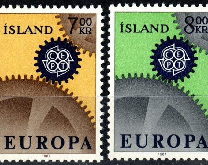 Europa Cogwheels Set of Two Iceland Postage Stamps Issued 1967