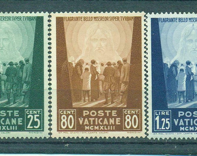 Crowd Facing the Redeemer Set of Three Vatican City Postage Stamps Issued 1944