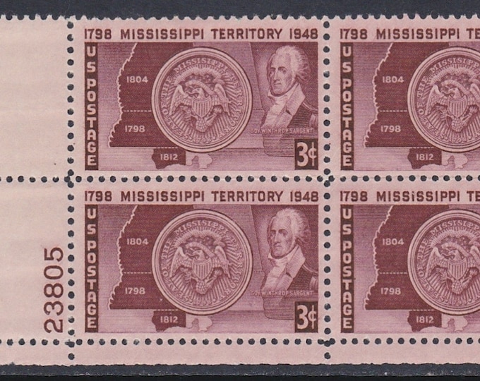 1948 Mississippi Territory Plate Block of Four US 3-Cent Postage Stamps Mint Never Hinged