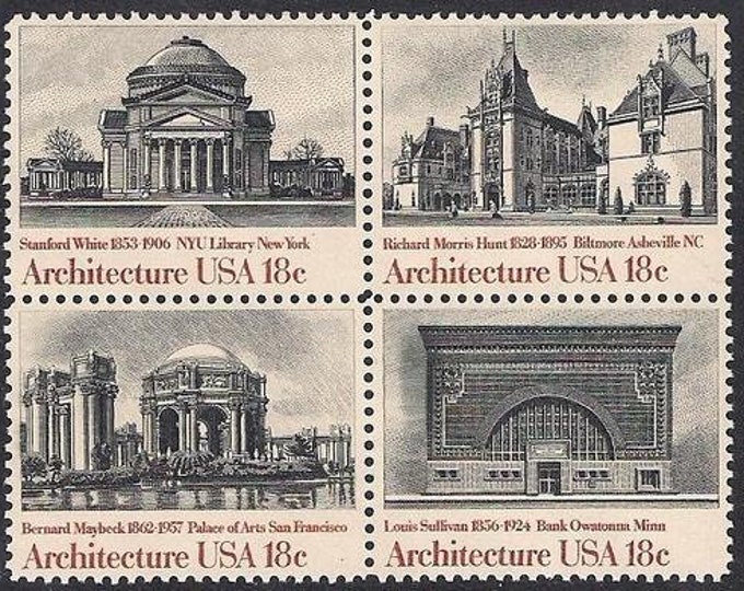 1981 American Architecture Block of Four 18-Cent US Postage Stamps