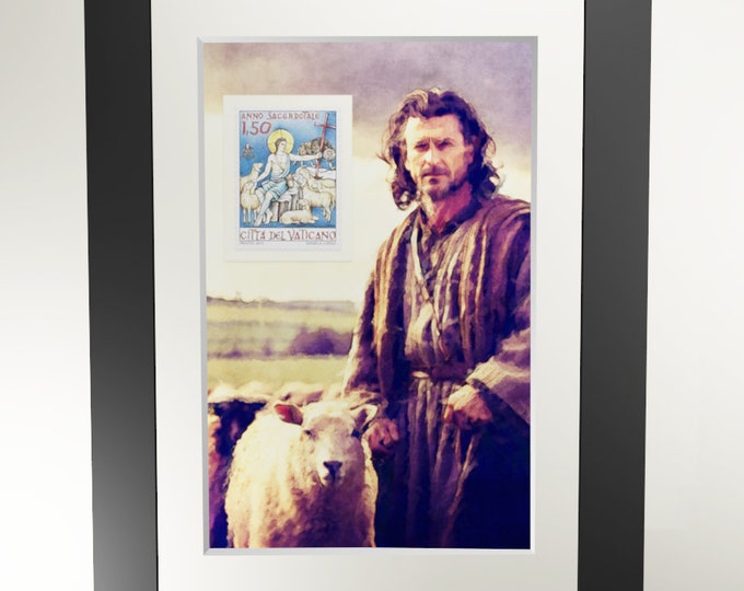 Good Shepherd Framed Print With Genuine Vatican City Postage Stamp