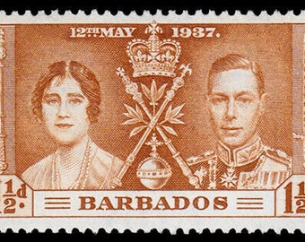 Coronation of King George VI Set of Three Barbados Postage Stamps Issued 1937