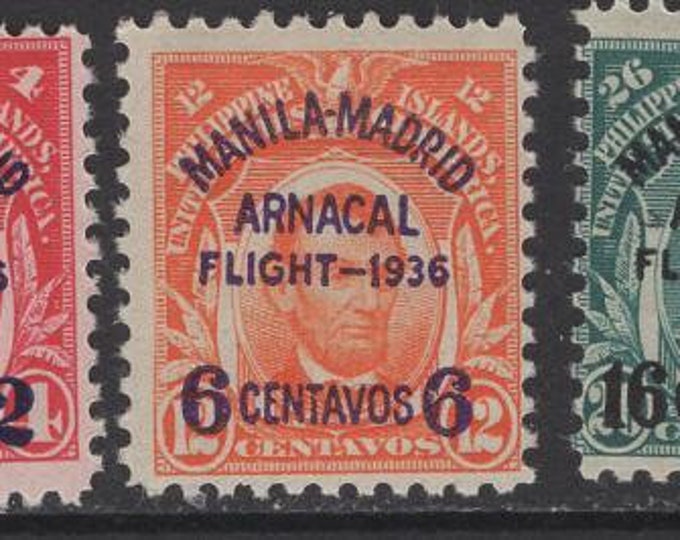 Manila Madrid Flight Set Of Three Philippines Air Mail Postage Stamps Issued 1936