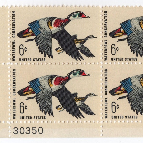 Waterfowl Conservation Plate Block of Four 6-Cent United States Postage Stamps Issued 1968