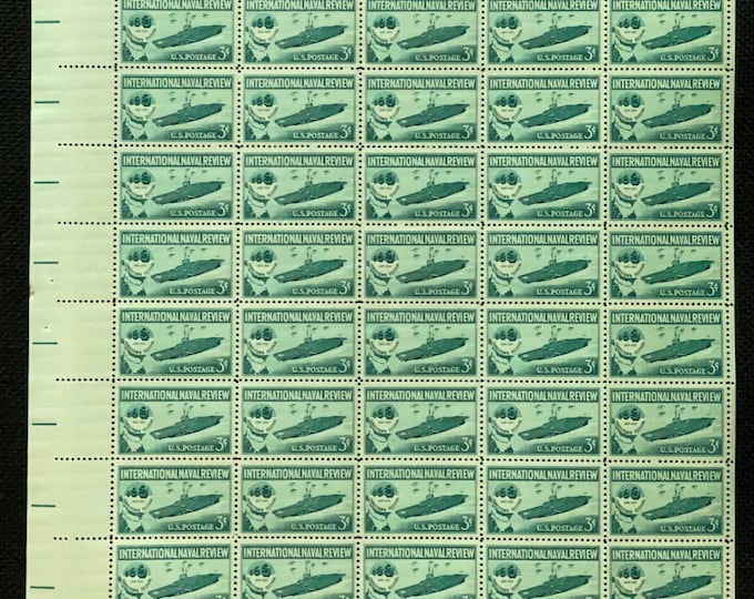 Naval Review Sheet of Fifty 3-Cent United States Postage Stamps Issued 1957