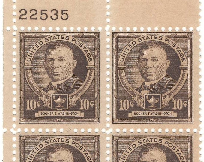 1940 Booker T Washington Plate Block of 4 US Postage Stamps Mint Never Hinged