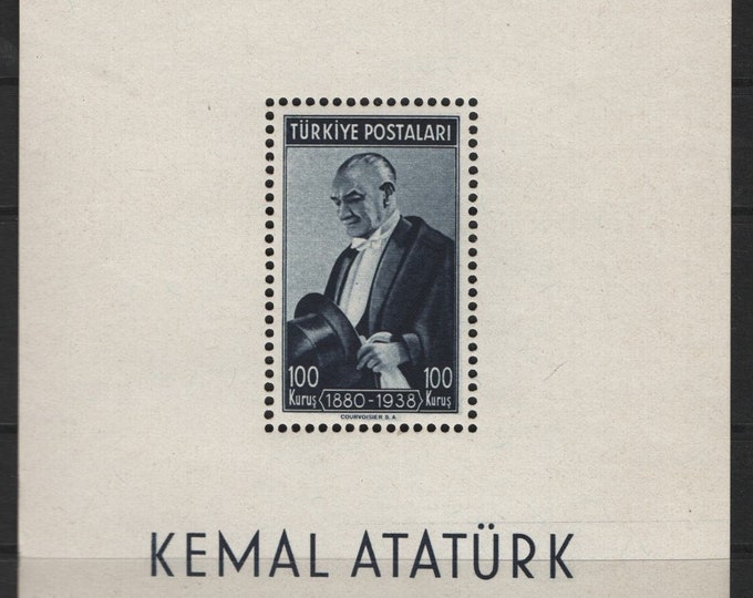 Kemal Ataturk Turkey Postage Stamp Souvenir Sheet Issued 1940