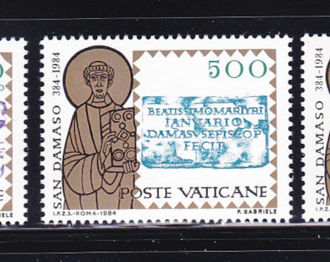 Pope Damasus I Set of Three Vatican City Postage Stamps Issued 1984