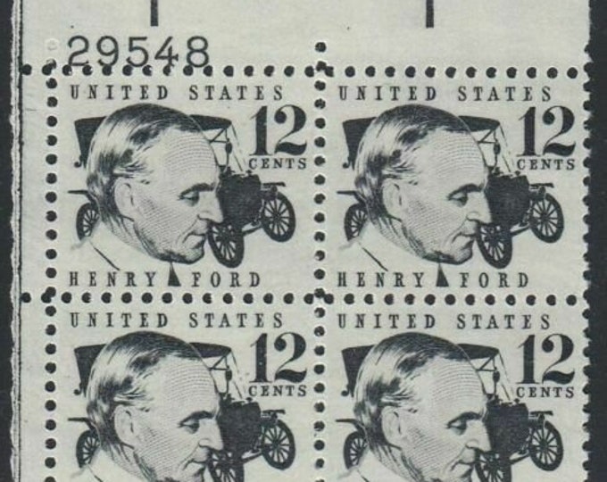 Henry Ford Plate Block of Four 12-Cent United States Postage Stamps Issued 1968