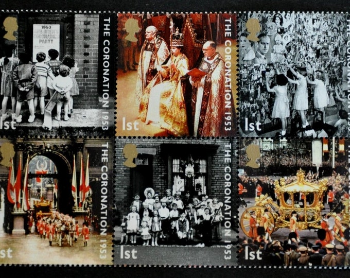 Coronation of Queen Elizabeth II Anniversary Block of Ten Great Britain Postage Stamps Issued 2003