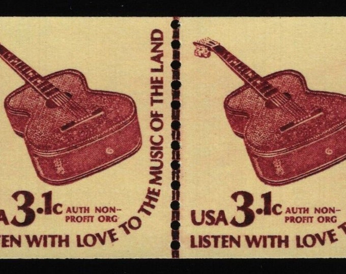 1979 Guitar Coil Line Pair of Two 3.1-Cent United States Postage Stamps