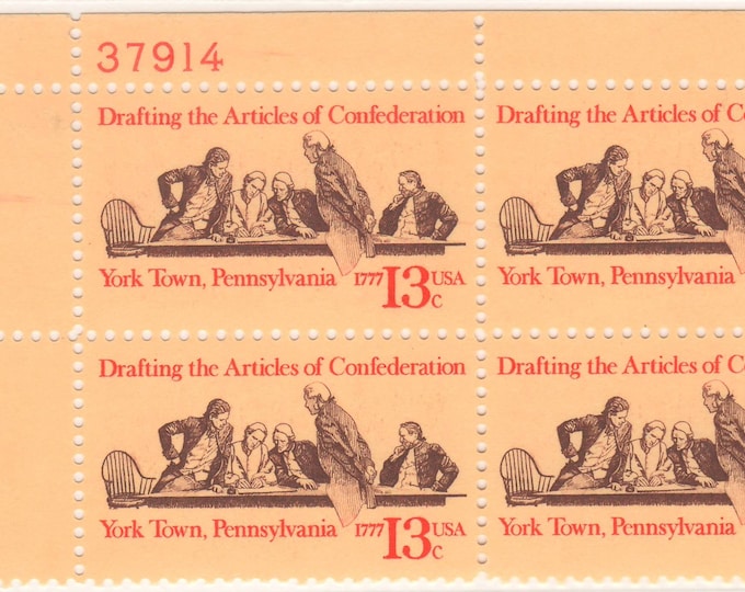 1977 Articles of Confederation Plate Block of Four 13-Cent United States Postage Stamps