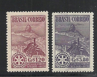 Rotary Club Set of Two Brazil Air Mail Postage Stamps Issued 1948