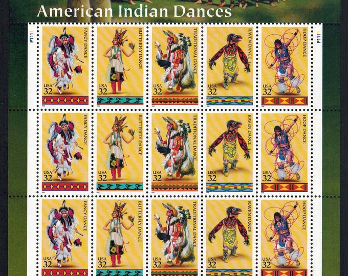 American Indian Dances Sheet of Twenty 32-Cent United States Postage Stamps Issued 1996