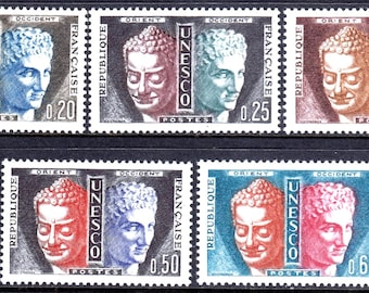 Buddha and Hermes of Praxiteles Set of 5 France UNESCO Official Postage Stamps Issued 1961
