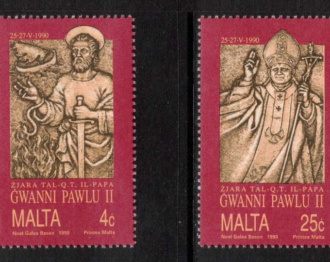 1990 Visit of Pope John Paul II Set of 2 Malta Postage Stamps Mint Never Hinged