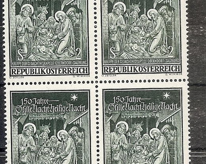 1968 Silent Night Holy Night Austria Block of 4 Postage Stamps Mint Never Hinged