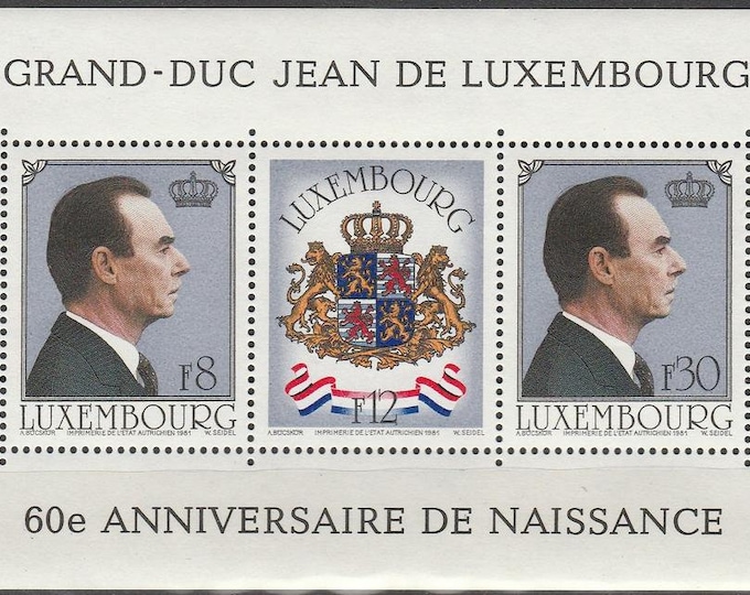 Grand Duke Jean Souvenir Sheet of Three Luxembourg Postage Stamps Issued 1981
