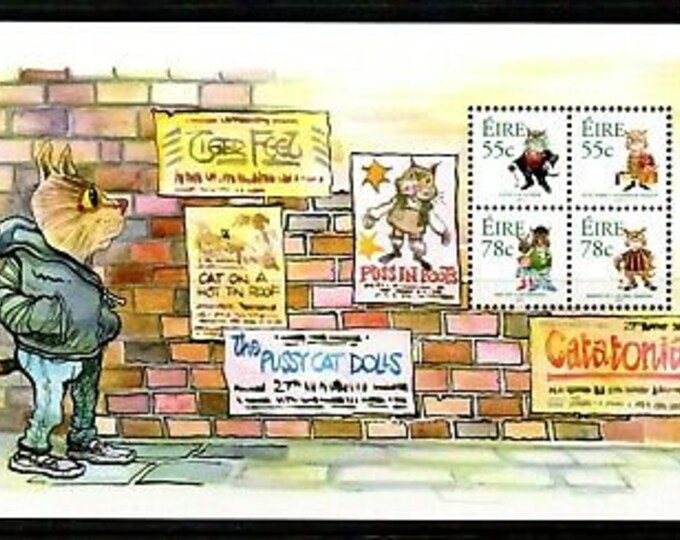 2007 Celtic Cats Ireland Souvenir Sheet of 4 Postage Stamps Mint Never Hinged