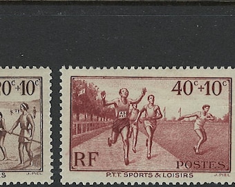 1937 Postal Workers Sports Fund Set of Three France Postage Stamps Mint Never Hinged