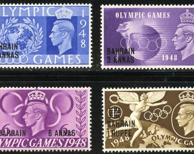 Summer Olympics Set of Four Bahrain Postage Stamps Issued 1948