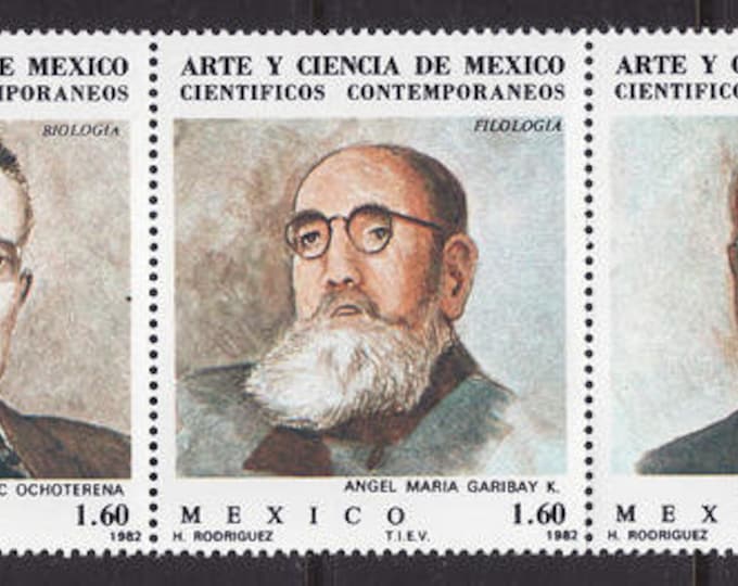 1982 Scientists Strip of 5 Mexico Postage Stamps Mint Never Hinged