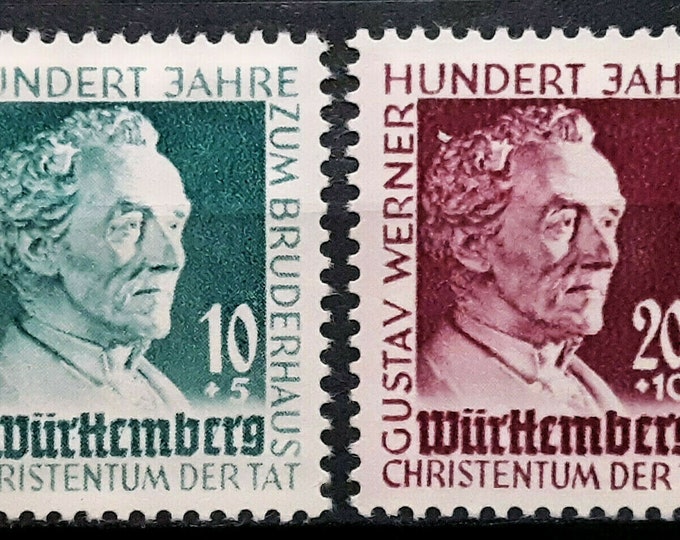 1949 Gustav Werner Set of 2 Wurttemberg Germany Postage Stamps Mint Never Hinged