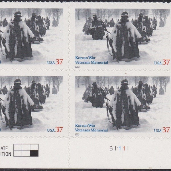Korean War Veterans Memorial Plate Block of Four 37-Cent United States Postage Stamps Issued 2003