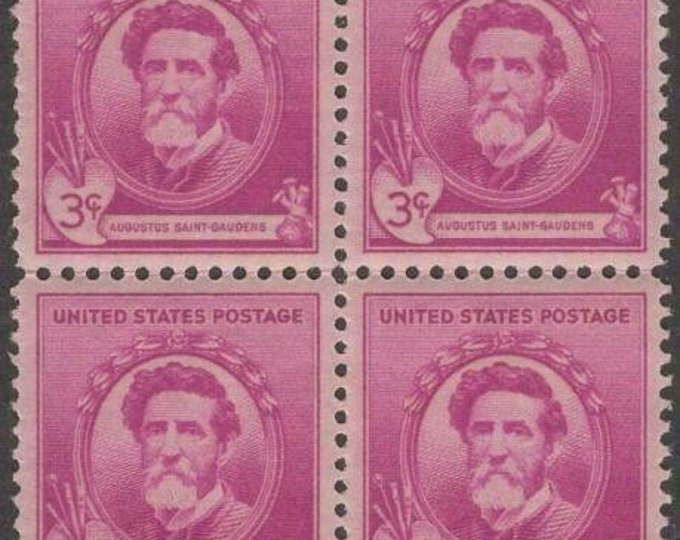 1940 Augustus Saint-Gaudens Block of Four 3-Cent US Postage Stamps Mint Never Hinged