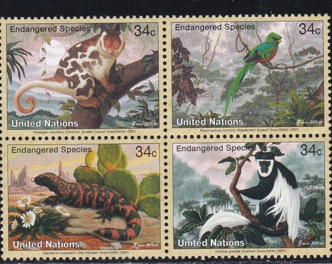 2001 Endangered Species Block of Four United Nations New York Postage Stamps