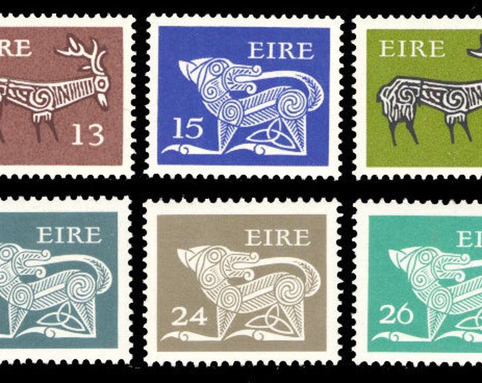 Stylized Animals Set of Ten Ireland Postage Stamps Issued 1980 - 1982