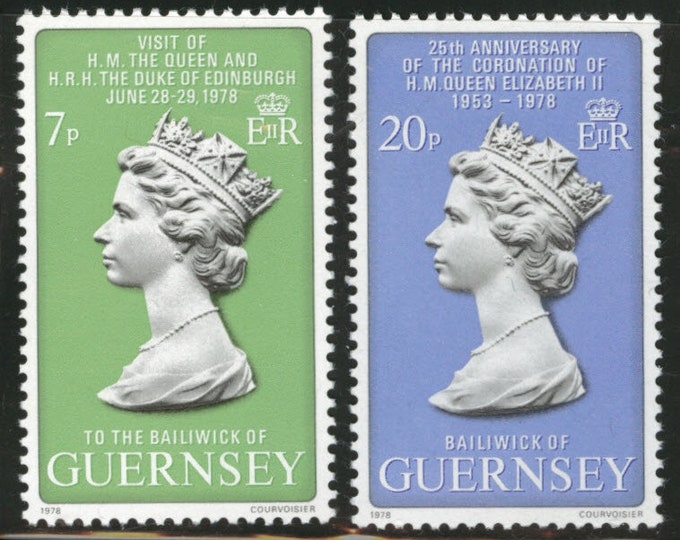 Queen Elizabeth II Set of Two Guernsey Postage Stamps Issued 1978