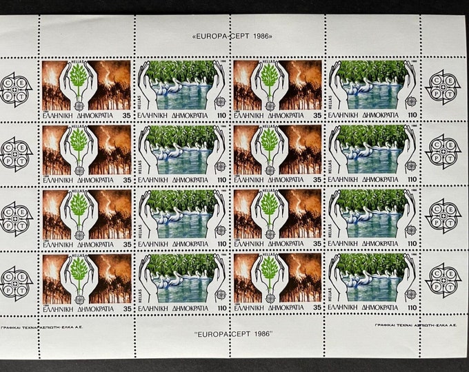 Europa Nature and Environment Sheet of Sixteen Greece Postage Stamps Issued 1986