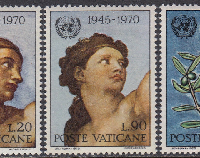 Adam and Eve Set of Three Vatican City Postage Stamps Issued 1970