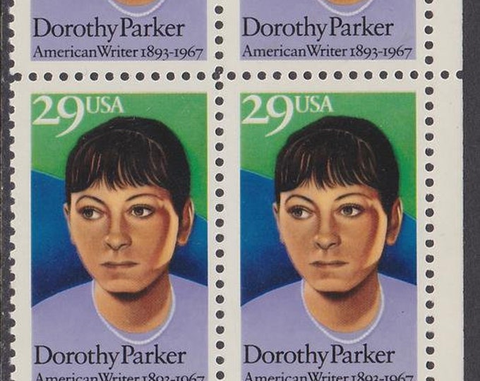 Dorothy Parker Plate Block of Four 29-Cent United States Postage Stamps Issued 1992