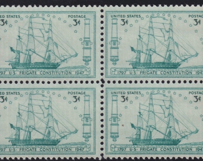 1947 US Frigate Constitution Block of Four 3-Cent Postage Stamps Mint Never Hinged