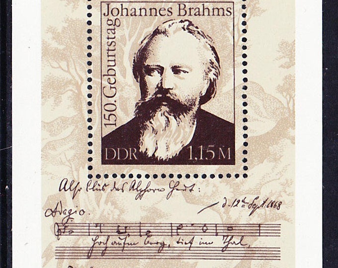 Johannes Brahms East Germany Postage Stamp Souvenir Sheet Issued 1983