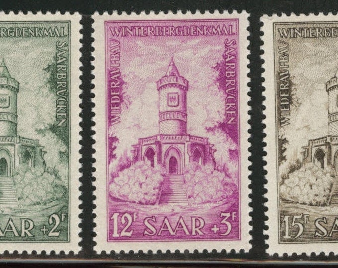 Winterberg Memorial Set of Three Saar Postage Stamps Issued 1956