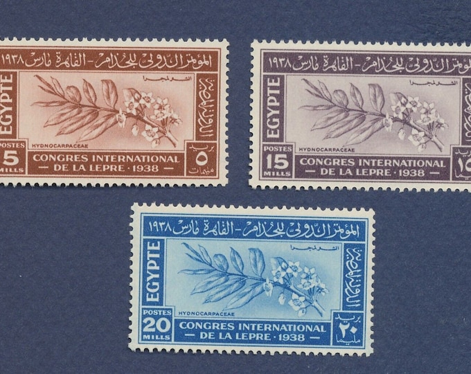 Leprosy Congress Set of Three Egypt Postage Stamps Issued 1938