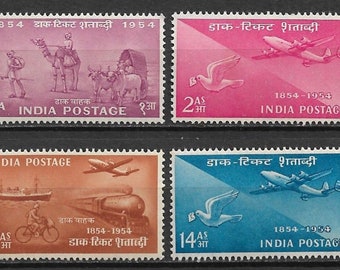 Indian Post Centenary Set of Four India Postage Stamps Issued 1954