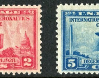 1928 International Civil Aeronautics Conference Set of 2 US Postage Stamps Mint Never Hinged