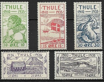 1935-36 Thule Settlement Set of 5 Greenland Postage Stamps Mint Never Hinged
