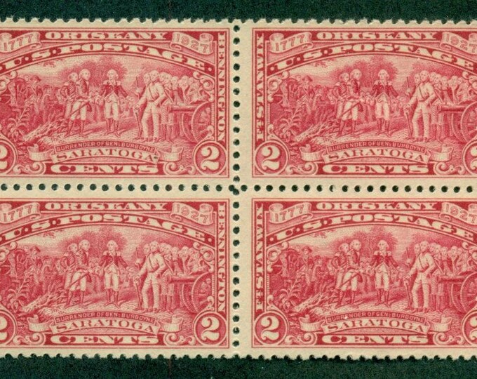 Burgoyne Campaign Block of Four 2-Cent United States Postage Stamps Issued 1927