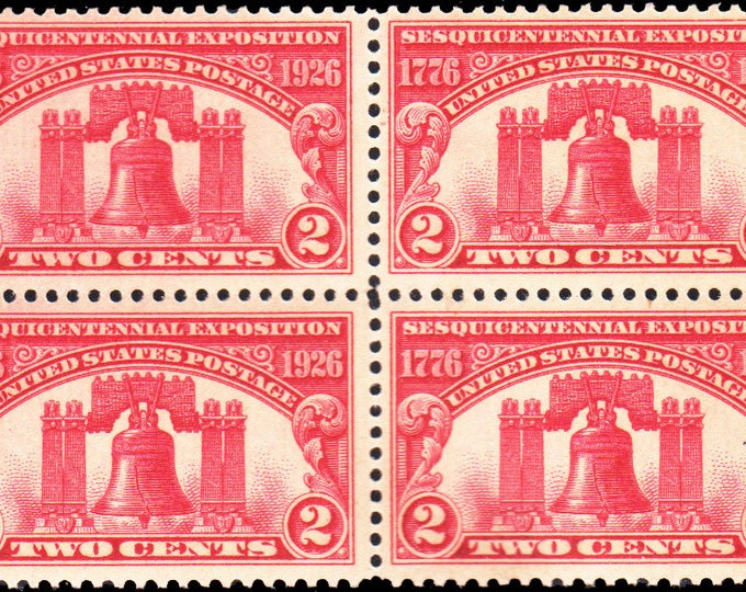 Liberty Bell Sesquicentennial Block of Four 2-Cent United States Postage Stamps