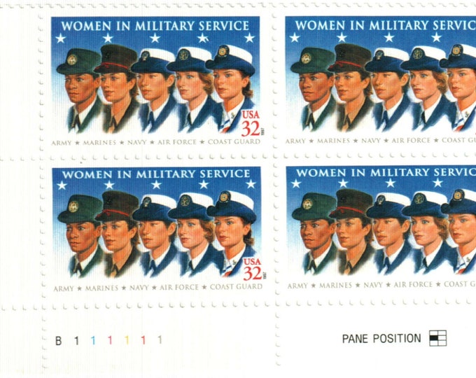 Women in Military Service Plate Block of Four 32-Cent United States Postage Stamps Issued 1997