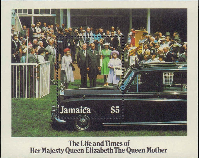 Queen Mother's 85th Birthday Jamaica Postage Stamp Souvenir Sheet Issued 1985