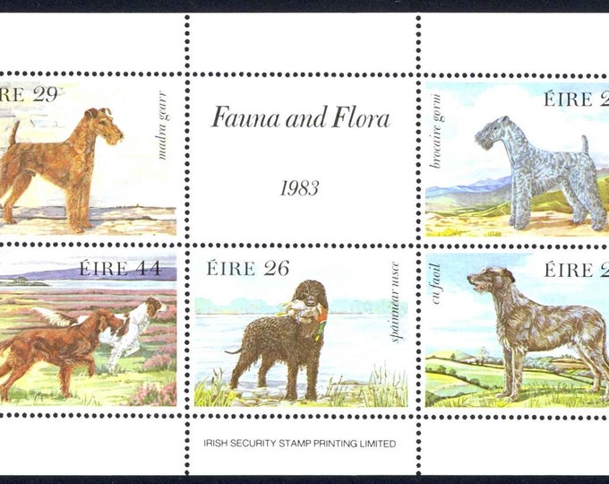 1983 Irish Dog Breeds Souvenir Sheet of Five Ireland Postage Stamps Mint Never Hinged