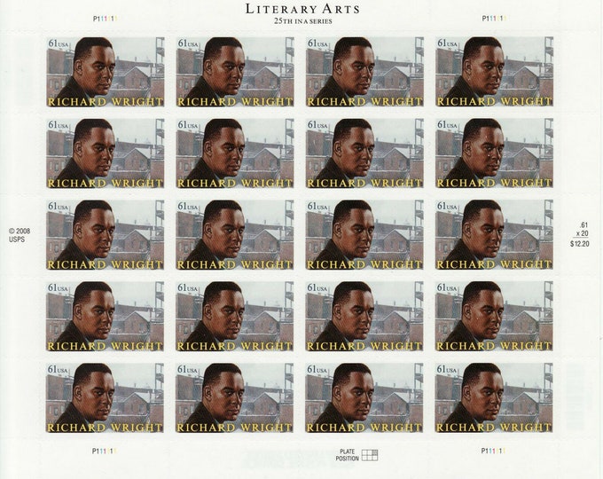 2009 Literary Arts Richard Wright Sheet of Twenty 61-Cent US Postage Stamps Mint Never Hinged