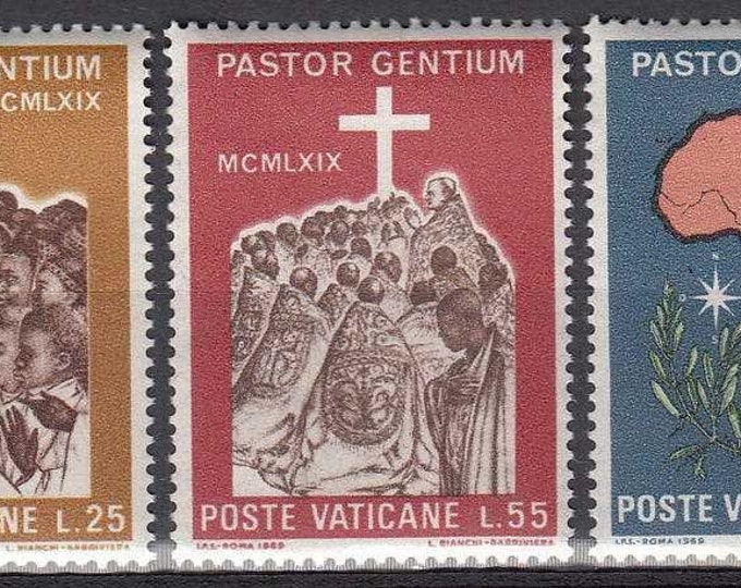 Pope Paul VI Visit to Africa Set of Three Vatican City Postage Stamps Issued 1969